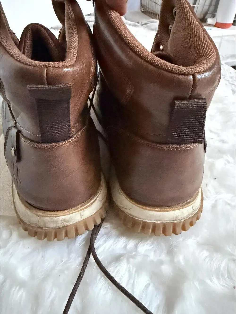 Brown Leather Lace-Up Ankle Boots Size 12
